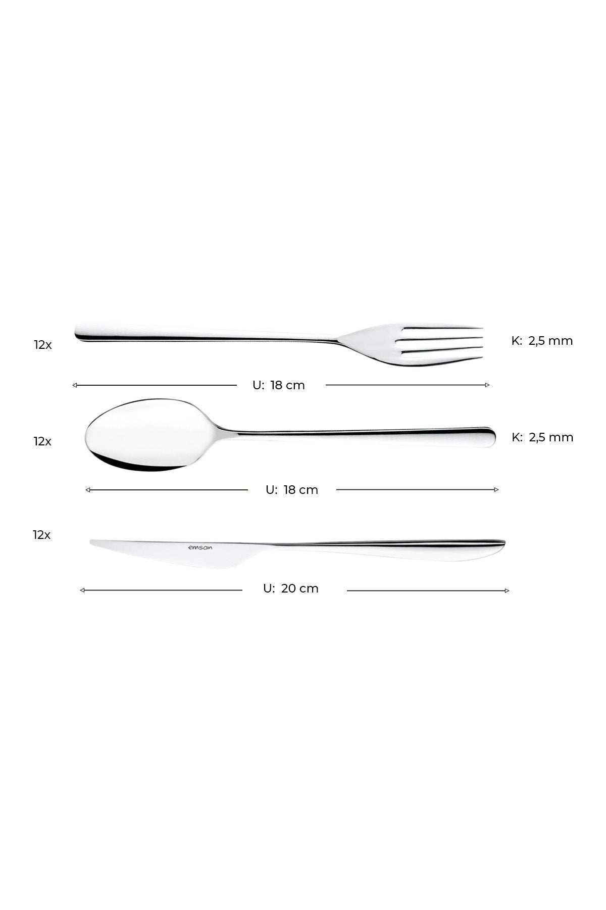 Emsan bello 18 Piece 6 Place Setting tatli Flatware Set - MALLTURK