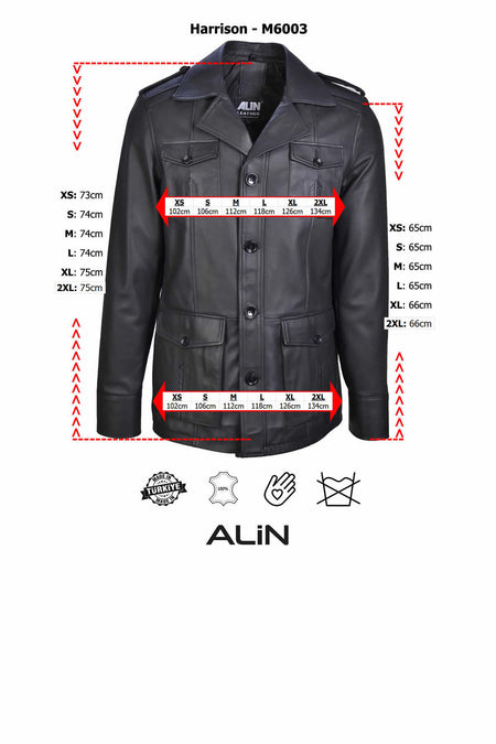 ALIN Harrison Men's Genuine Leather Safari Leather Jacket Black - MALLTURK