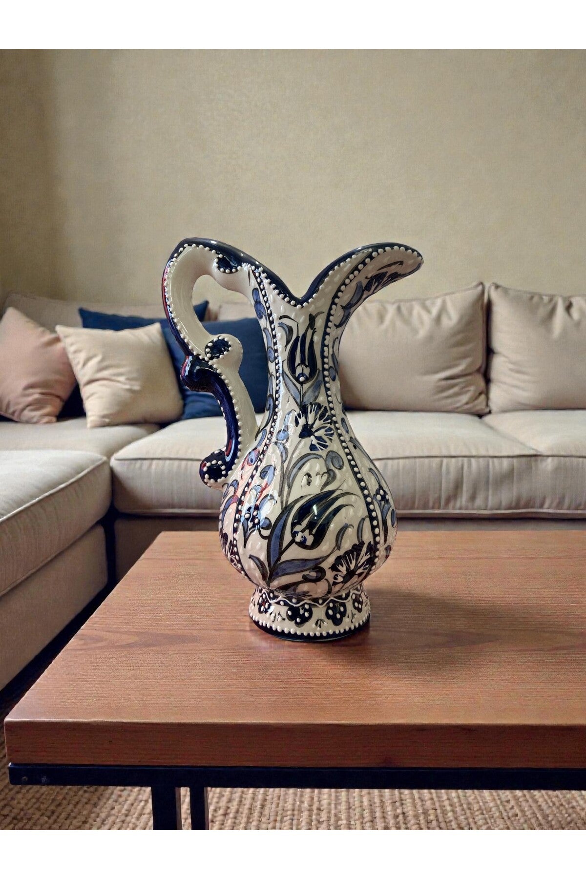 YOOS Handmade Sable Craftsmanship 25cm Blue and White Ceramic Vase for Ashure (Turkish Dessert) - MALLTURK
