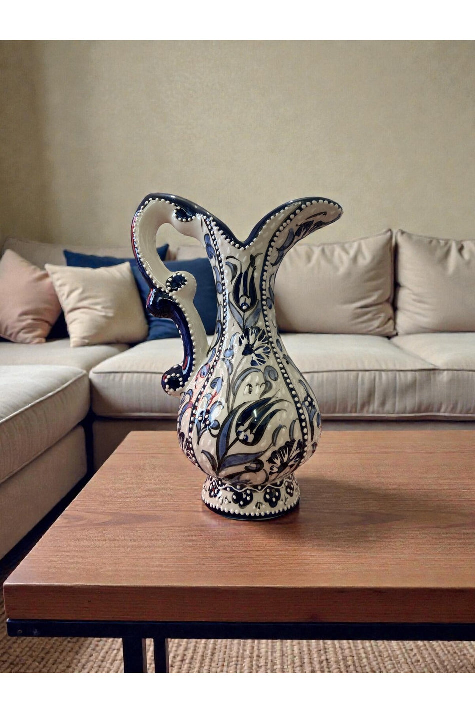YOOS Handmade Sable Craftsmanship 25cm Blue and White Ceramic Vase for Ashure (Turkish Dessert) - MALLTURK