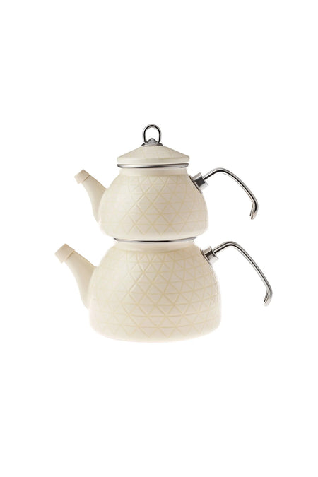 Karaca Crystal Cream induction Base Enamel Midi Teapot Set - MALLTURK
