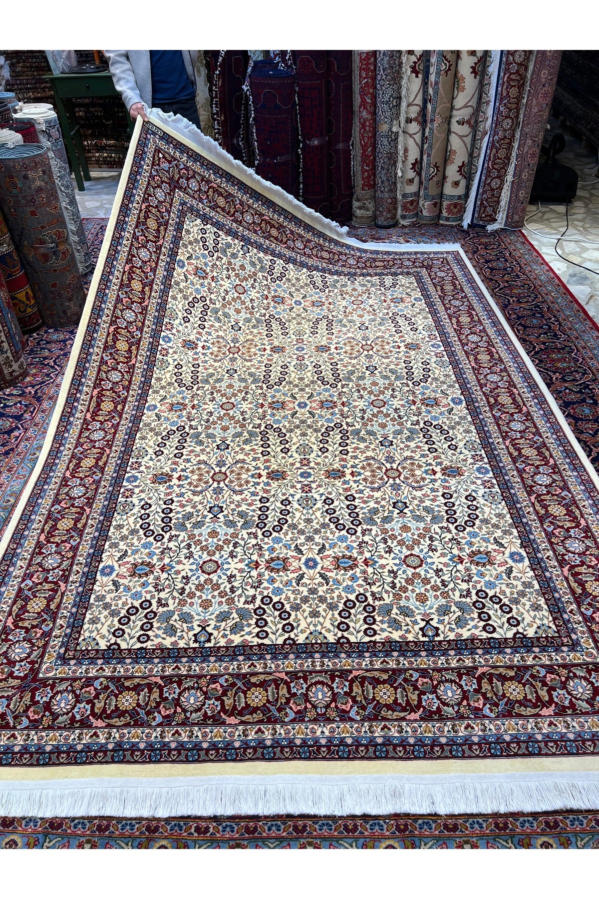 RD RAMAZAN DAG Hand Rug Art Hand-Woven Sumerbank Hereke Rug Signed Seven Mountains Flower Premium Quality Size 300x200 - MALLTURK