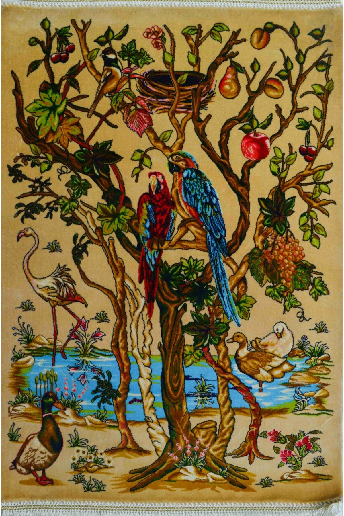 Quality Bamboo Yarn Woven Beige Nature Depiction Persian Wall Tapestry (50x70 cm) - MALLTURK