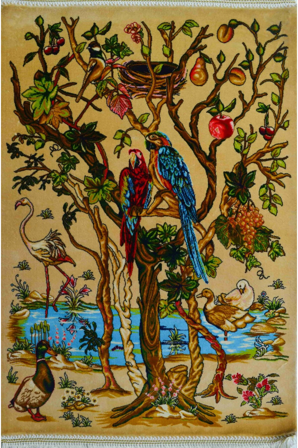 Quality Bamboo Yarn Woven Beige Nature Depiction Persian Wall Tapestry (50x70 cm) - MALLTURK