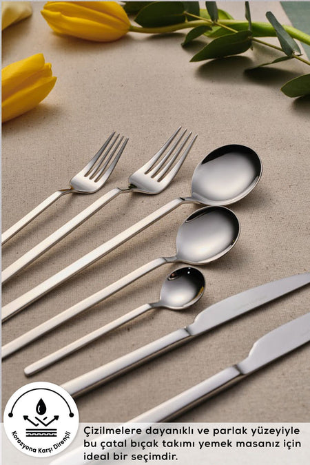 Karaca elegance gale platin 12 Place Setting 84 Piece Flatware Set - MALLTURK