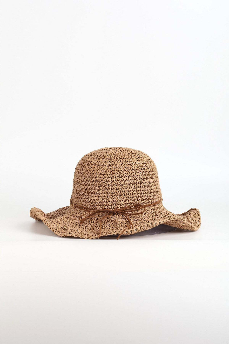 Hasema Round Woven Straw Beach Hat with Lace Detail, Camel Color, 14632