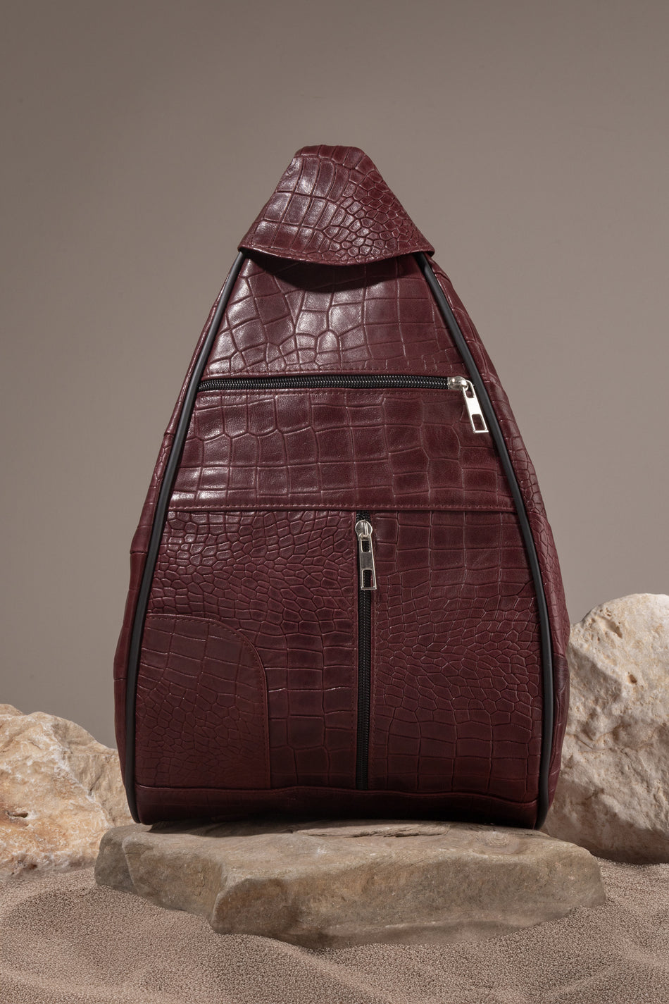 Fubileather Genuine Leather Crocodile Print Mochila Backpack, Shoulder Bag Burgundy