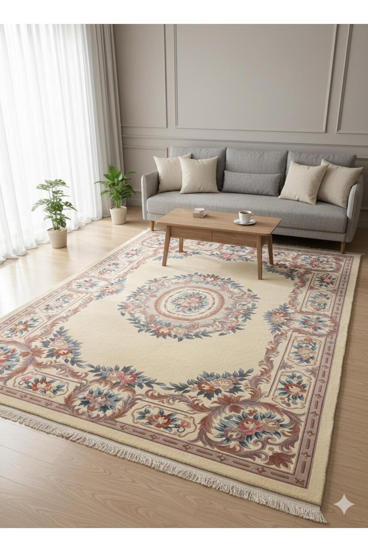 RD RAMAZAN DAG Hand Rug Art Hand-Woven Embossed Chinese Rug Premium Quality Cream Rengi Size 350x250 - MALLTURK