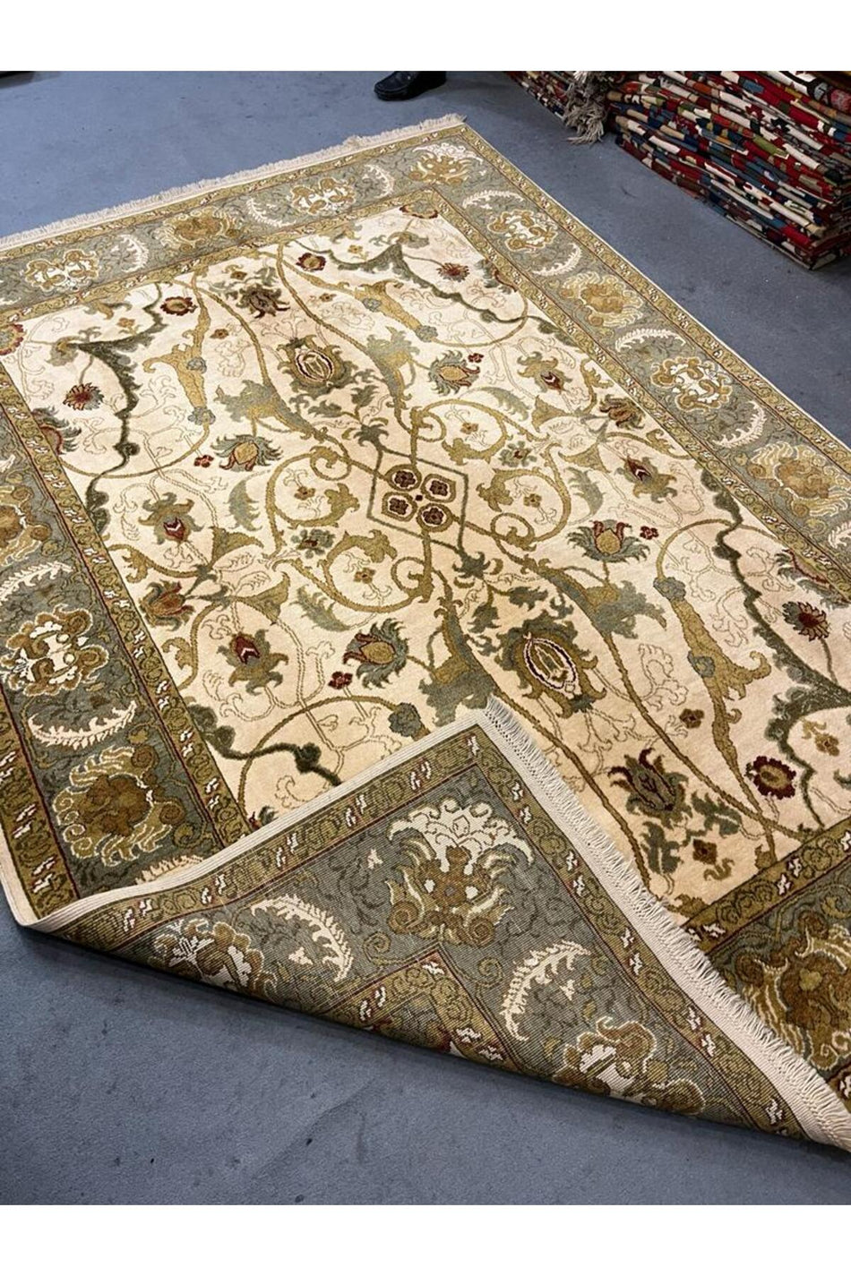 FT Carpetry Usak Handwoven Carpet Hand Rug Green - MALLTURK