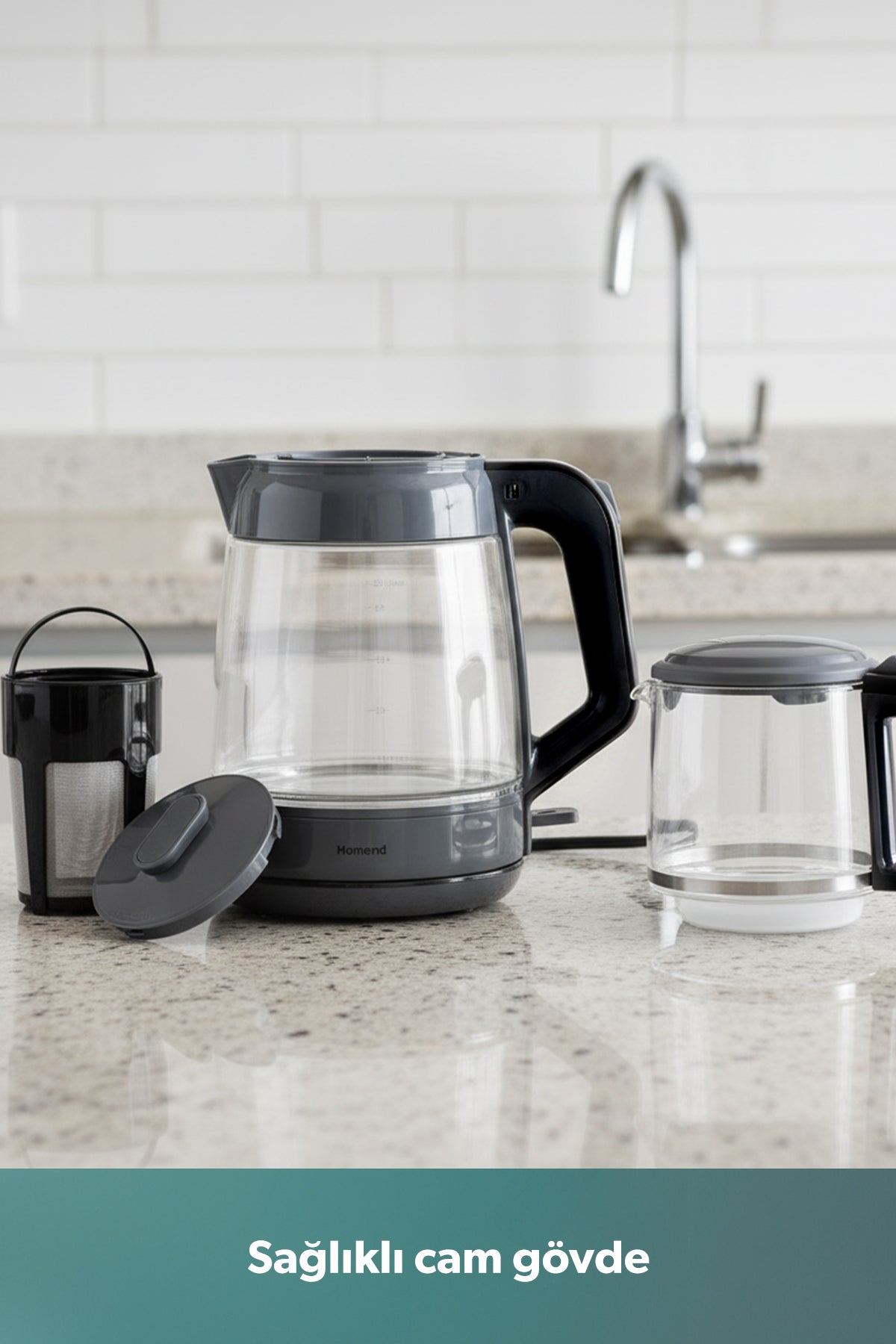 HOMEND infinity XL 1764H Glass Tea Maker Anthracite Black - MALLTURK