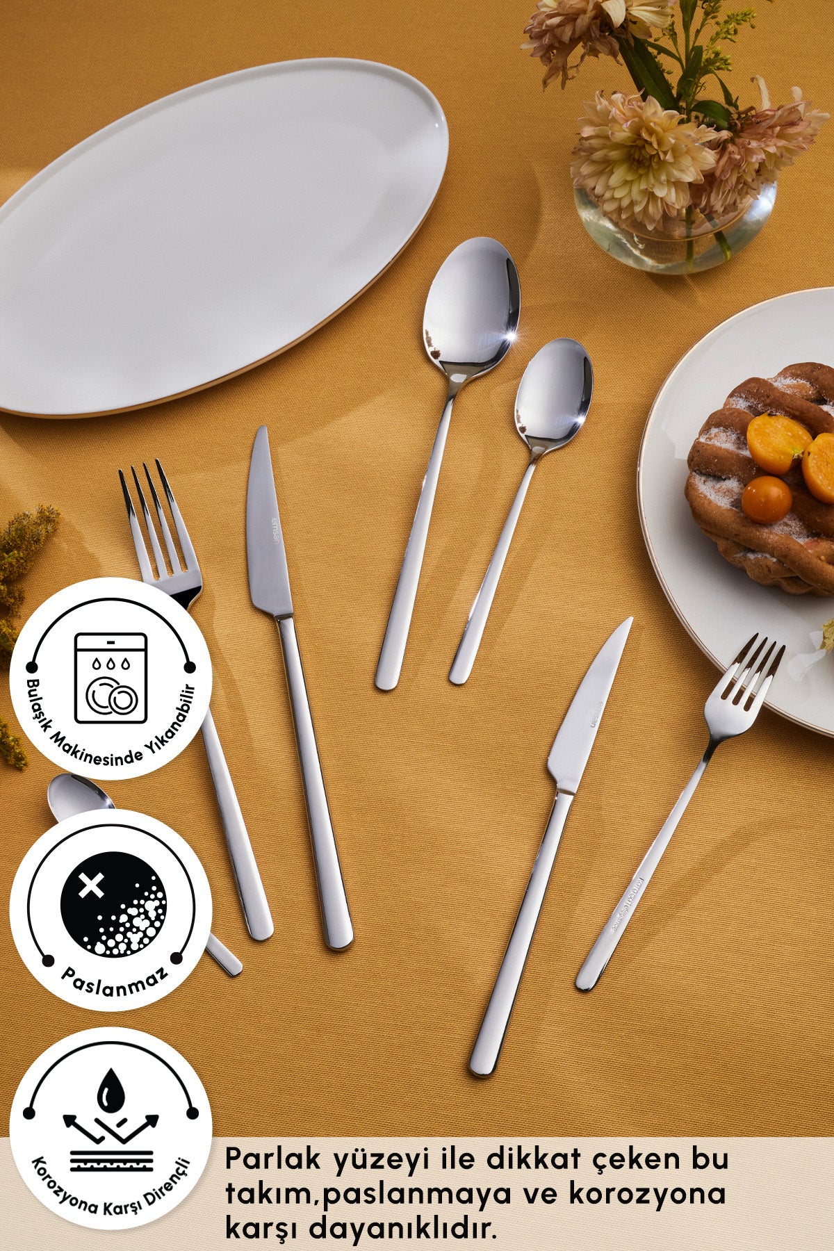 Emsan boreas platin 12 Place Setting 84 Piece Flatware Set - MALLTURK