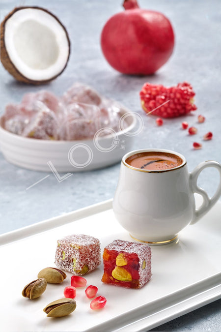 LOQO Pomegranate Flavored Flavored Pistachio Double Roasted Turkish Delight 500 g tek tek paketli 1015 - MALLTURK