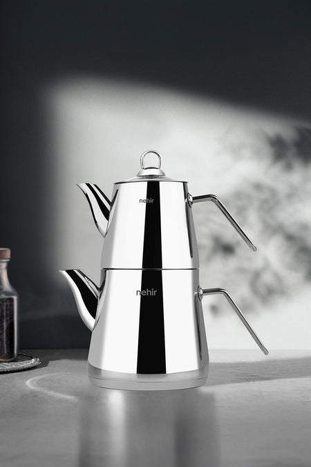 Nehir Alya Mini Small Size Stainless Steel 0.80-1.90 Lt. Teapot Set - MALLTURK