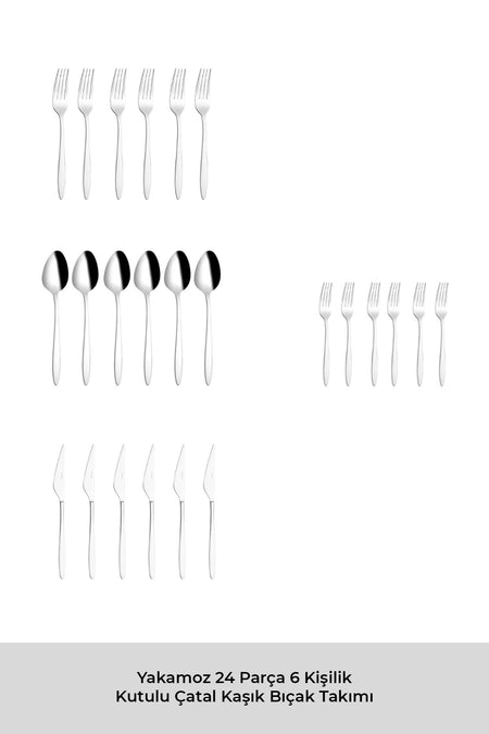 Emsan yakamoz 24 Piece 6 Place Setting Boxed Flatware Set - MALLTURK