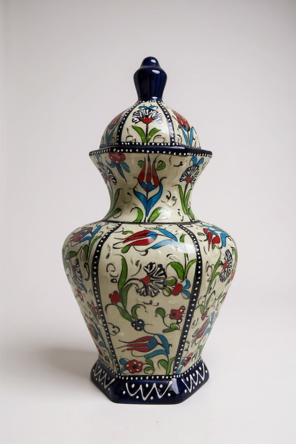 STORESZA Handmade 30cm Sable Craft Hexagonal Cube Ceramic Vase Blue - MALLTURK