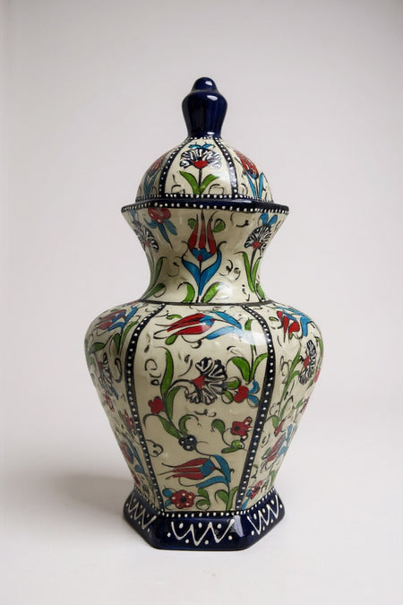 STORESZA Handmade 30cm Sable Craft Hexagonal Cube Ceramic Vase Blue - MALLTURK