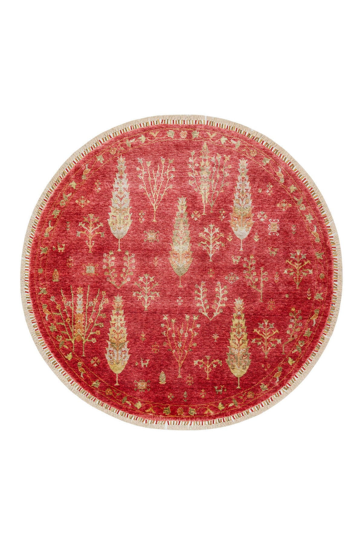 Eko Hali ZARA ZR 08 Red Round, a special loom carpet shaped by the harmonious and intensive handiwork of women from Usak. - MALLTURK