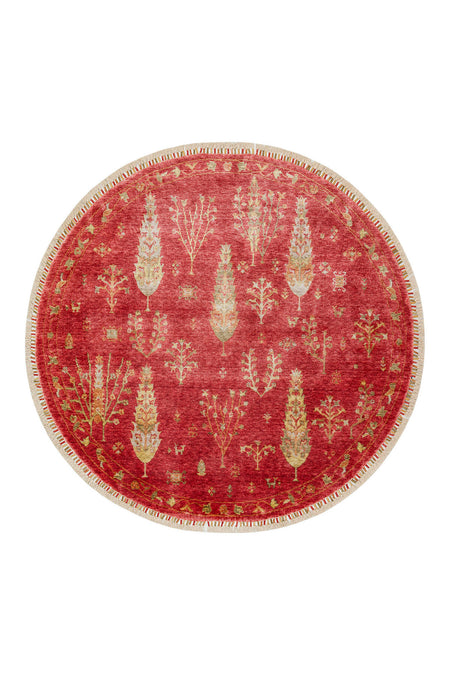 Eko Hali ZARA ZR 08 Red Round, a special loom carpet shaped by the harmonious and intensive handiwork of women from Usak. - MALLTURK