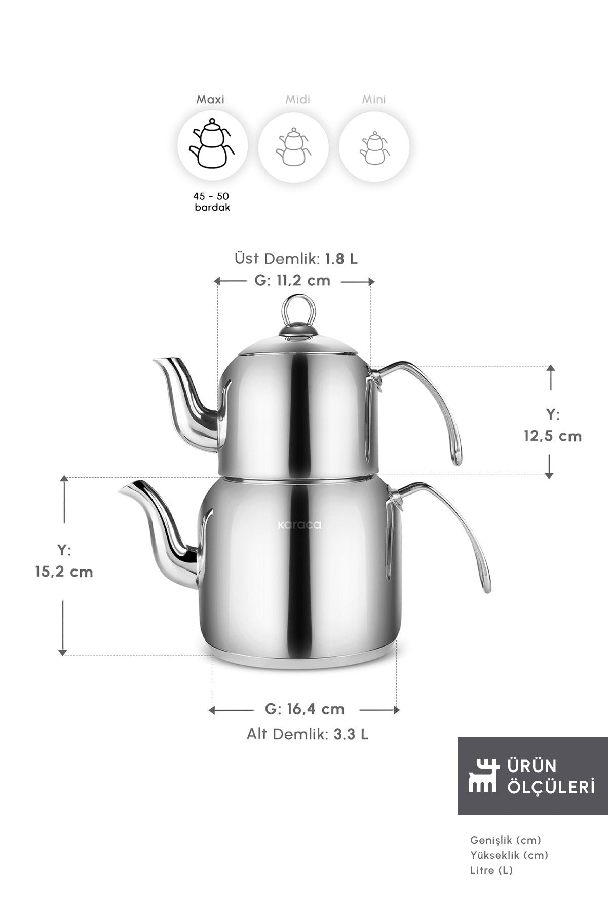 Karaca Deren Non-Spill Maxi Size induction Base Teapot Set - MALLTURK