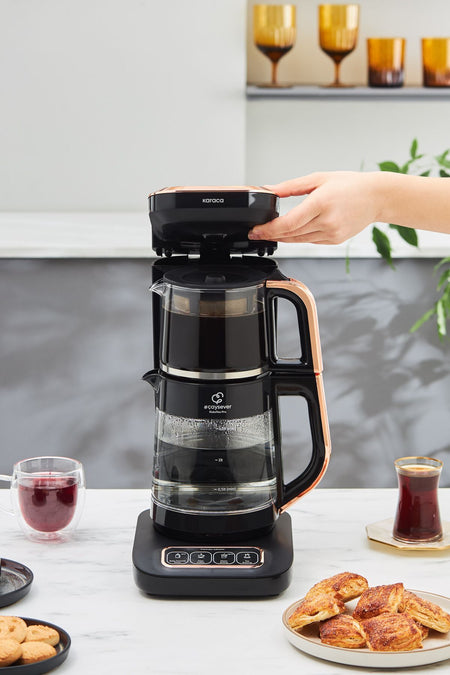 Karaca Robotea Pro 4 in 1 Talking Glass Tea Maker Black Copper - MALLTURK