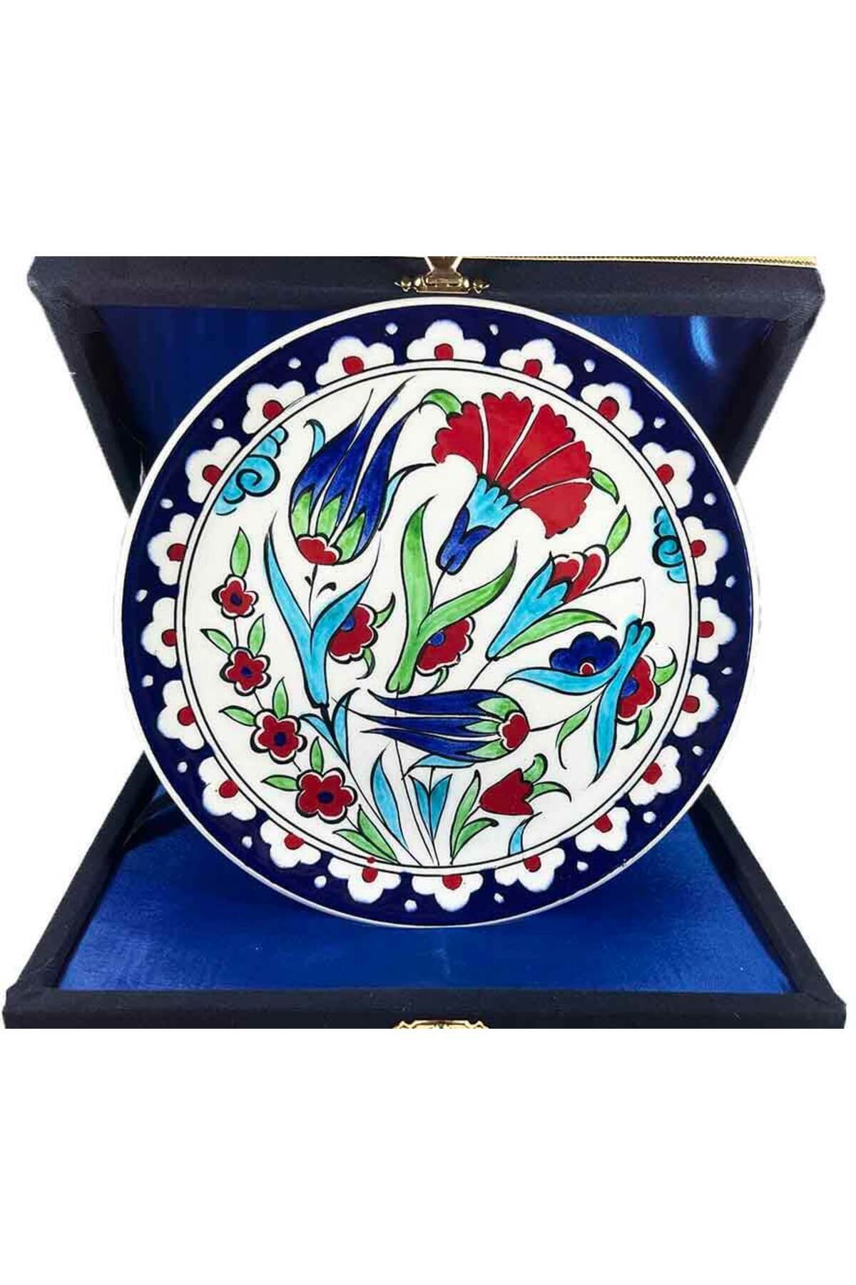 Cini Evi Iznik Tile Plate Traditional Gift Tulip Carnation 18 cm - MALLTURK
