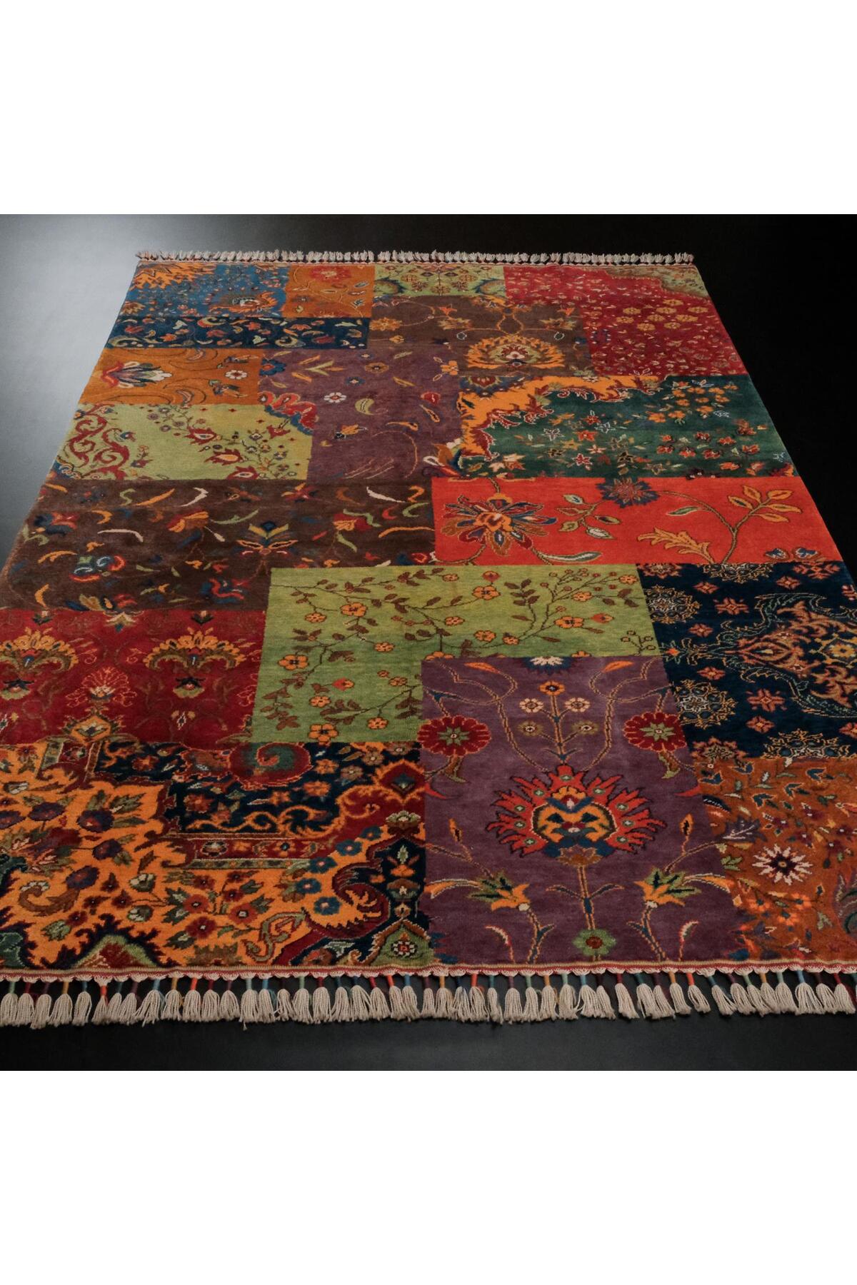 Halicizade Anatolian Sal Serisi Patchwork Pattern Hand-Woven Wool Rug - MALLTURK