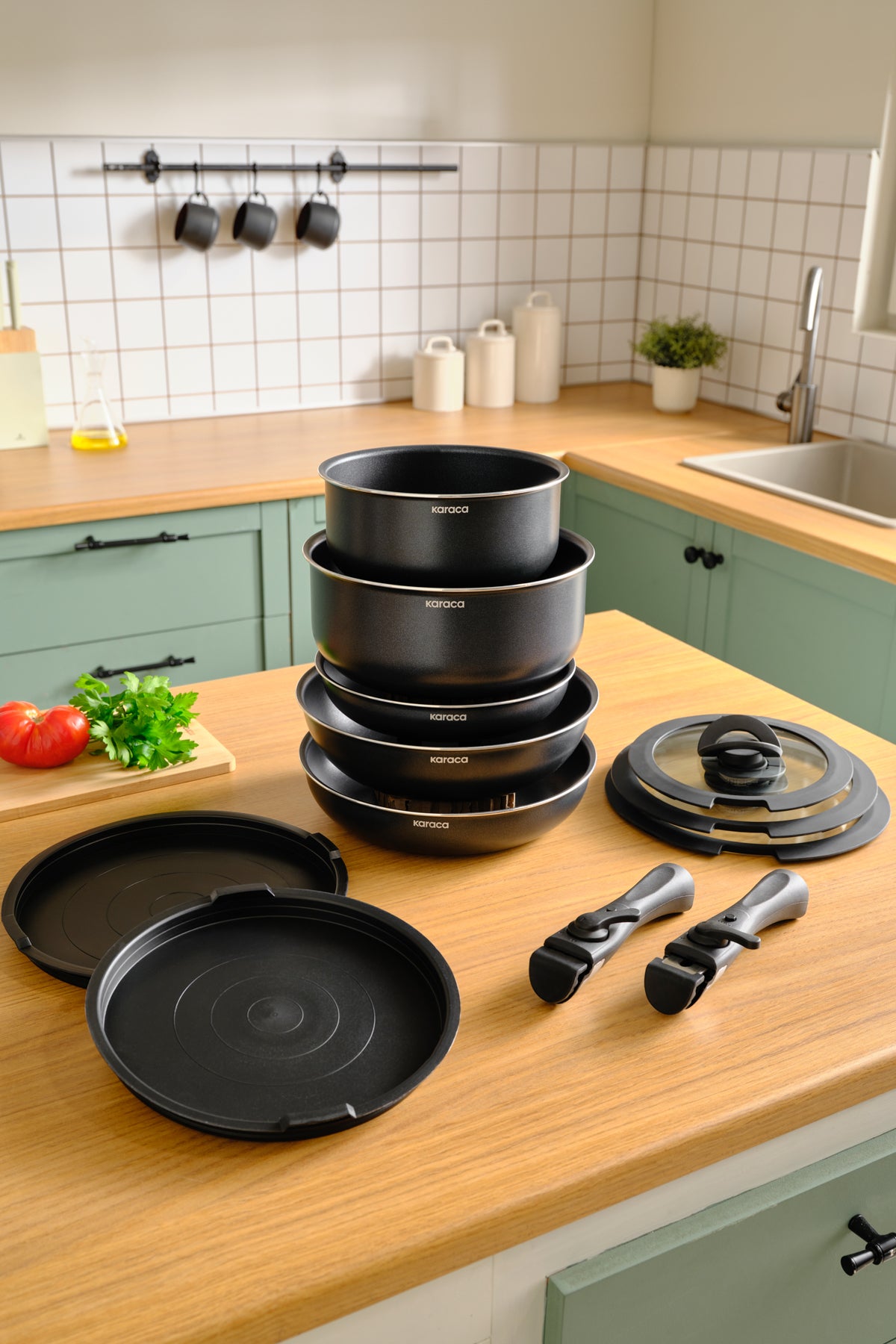 Karaca Biodiamond Easy Clip Cikarilabilir Sapli Induction Compatible 12 Piece Pot and Frying Pan Set - MALLTURK