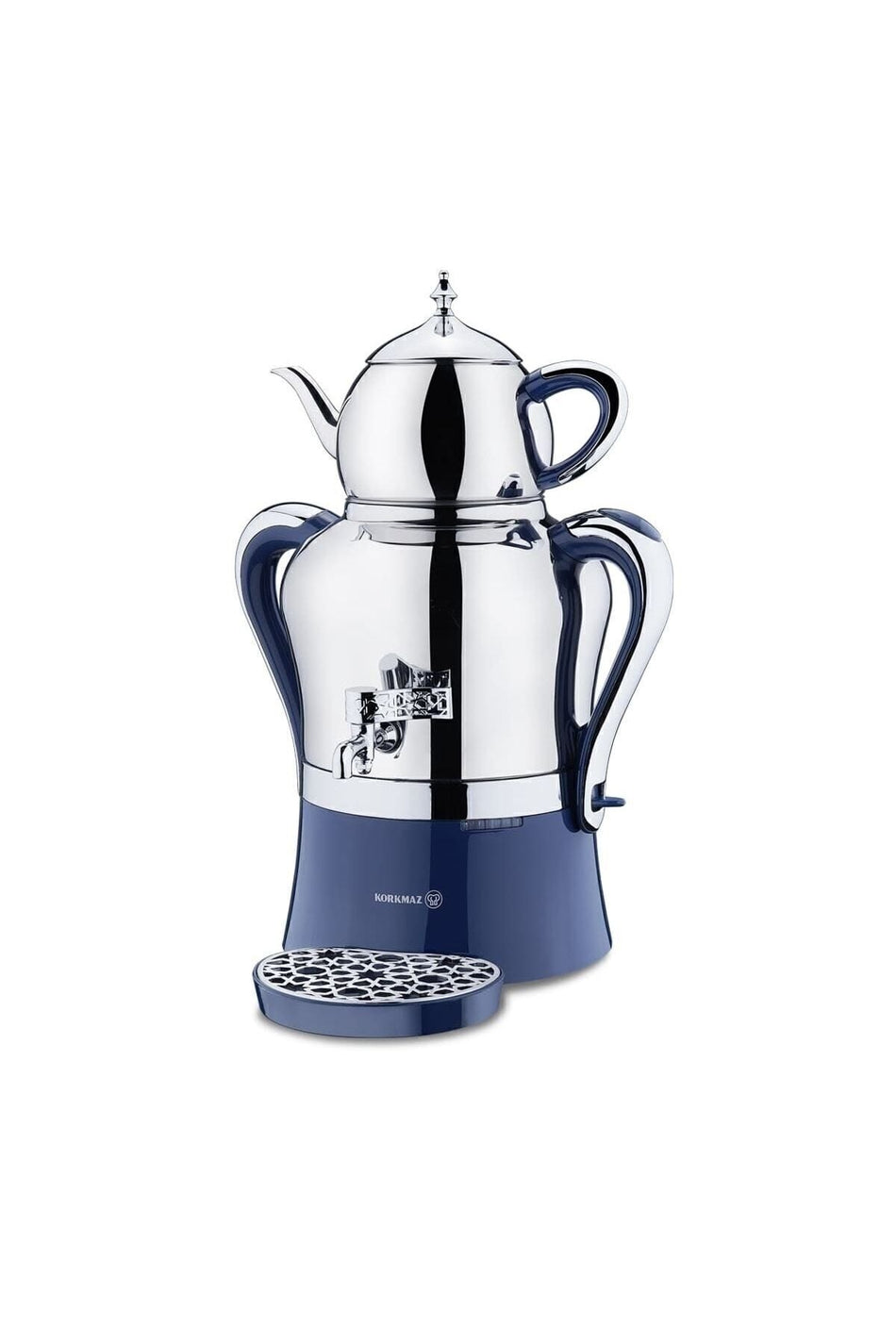 KORKMAZ Hanedan Azura Stainless Steel/Chrome Samovar - MALLTURK