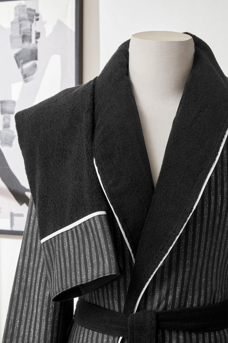 Ozdilek Noir Men Shawl Collar Bathrobe - MALLTURK