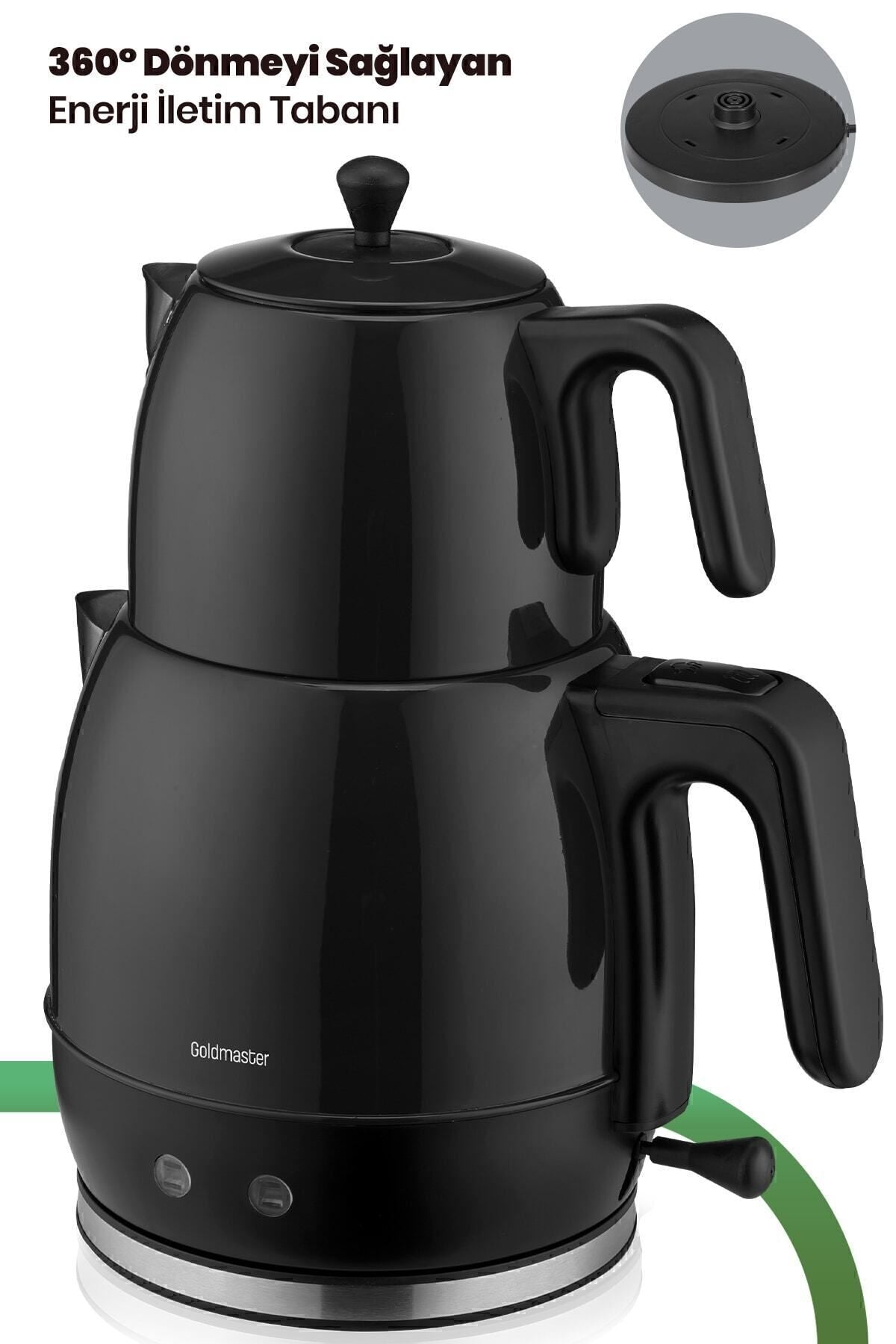 GoldMaster Fulya Black 30-Cup Large Capacity 2200 Watt Stainless Steel Tea Maker and Water Kettle - MALLTURK