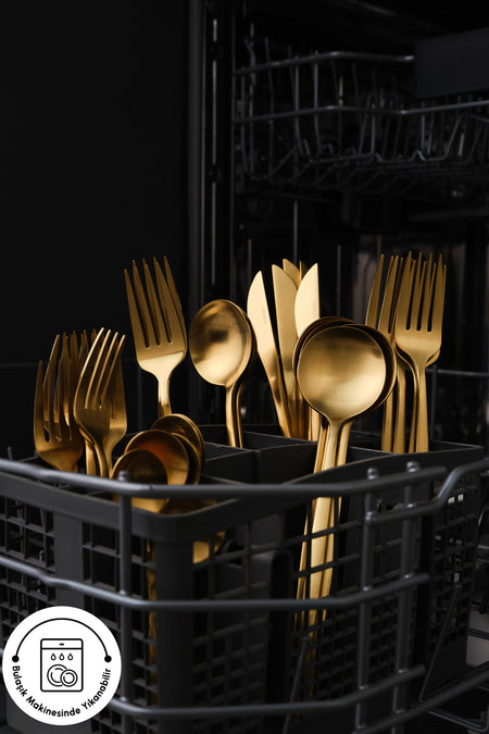 Karaca orion mat gold 12 Place Setting 60 Piece Flatware Set - MALLTURK