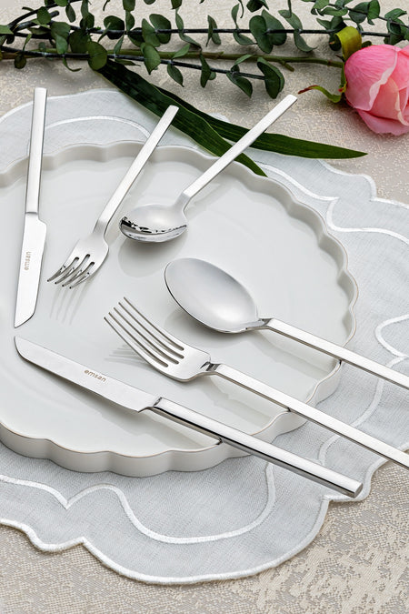 Emsan storm 84 Piece 12 Place Setting Flatware Set luks Boxed - MALLTURK