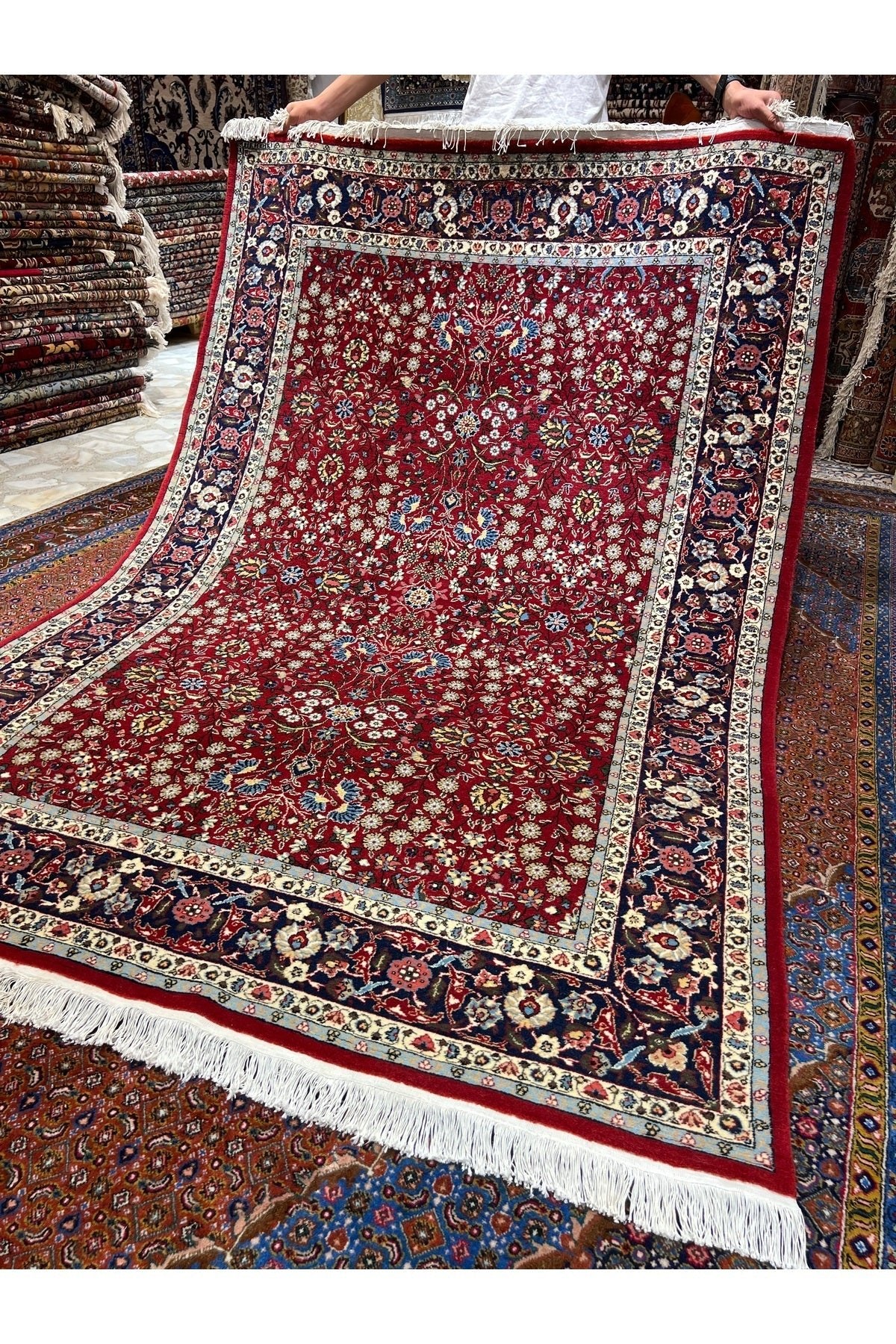 RD RAMAZAN DAG Hand Rug Art Hand-Woven Sumerbank Hereke Rug Signed Seven Mountains Flower Premium Quality Size 223x150 - MALLTURK