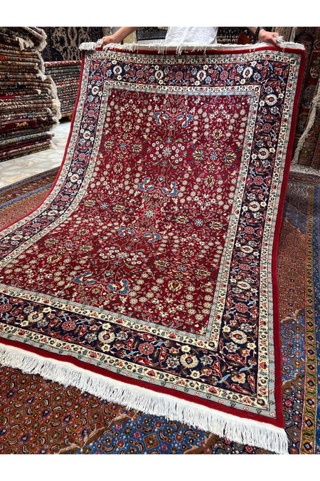 RD RAMAZAN DAG Hand Rug Art Hand-Woven Sumerbank Hereke Rug Signed Seven Mountains Flower Premium Quality Size 223x150 - MALLTURK