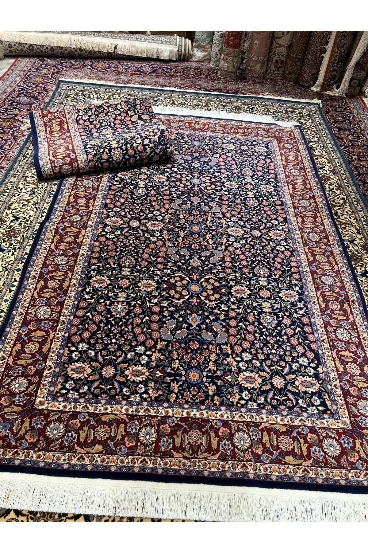 RD RAMAZAN DAG Hand Rug Art Hand-Woven Hereke Rug 100.Anniversary Series Seven Mountains Flower Design Size 235x150 - MALLTURK