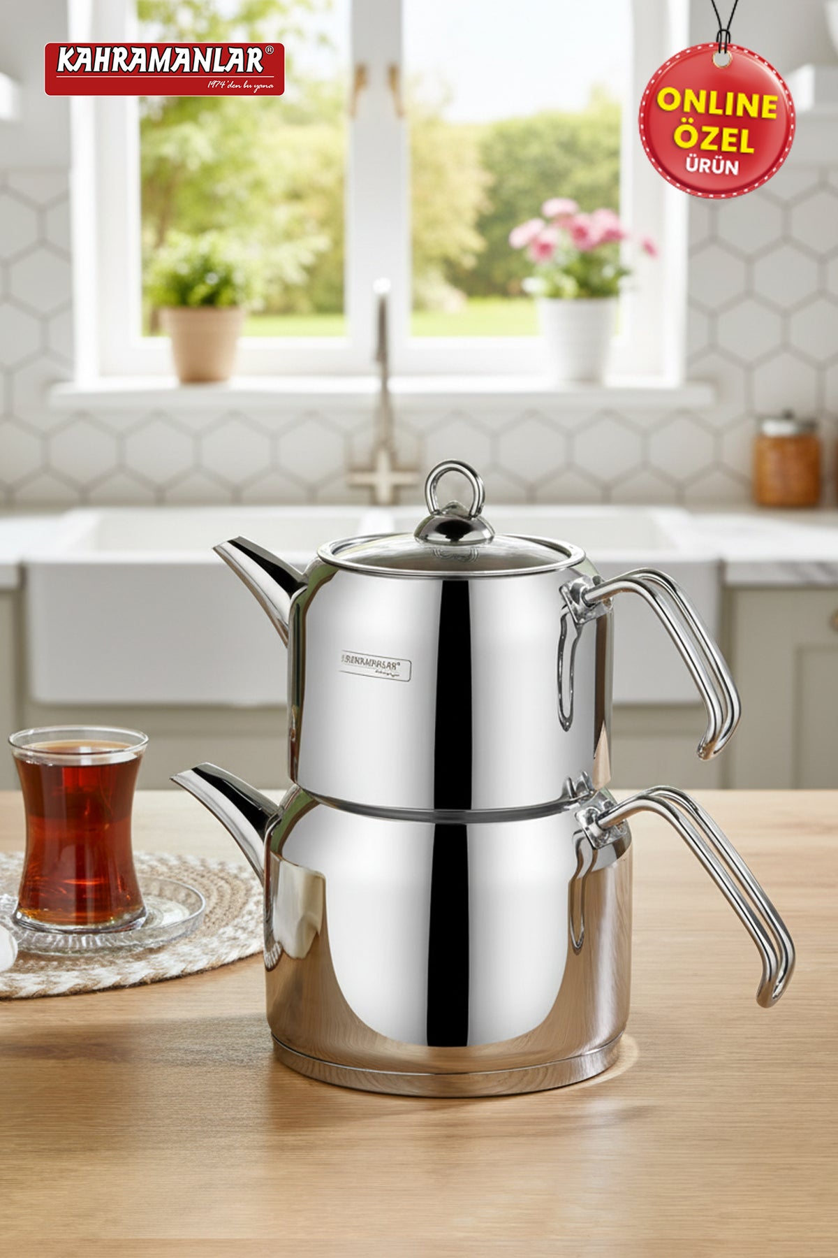 Kahramanlar Deluxe Medium Size Platinum 4-Piece Teapot Set - MALLTURK