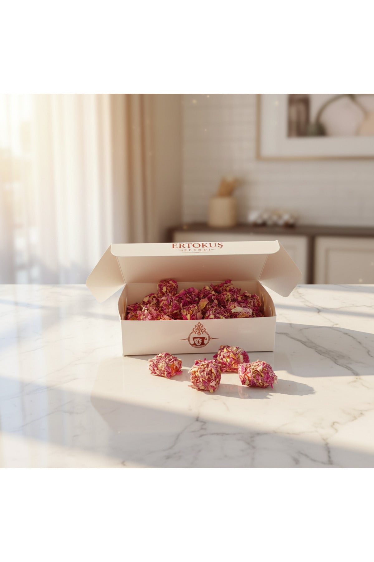Ertokus Efendi isparta Dried Rose Petal Turkish Delight 250gr Double Roasted 100 Beet Sugar - MALLTURK
