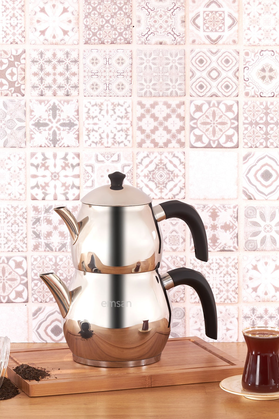 Emsan Cemre Maxi Black Teapot Set 1.0-2.0lt - MALLTURK