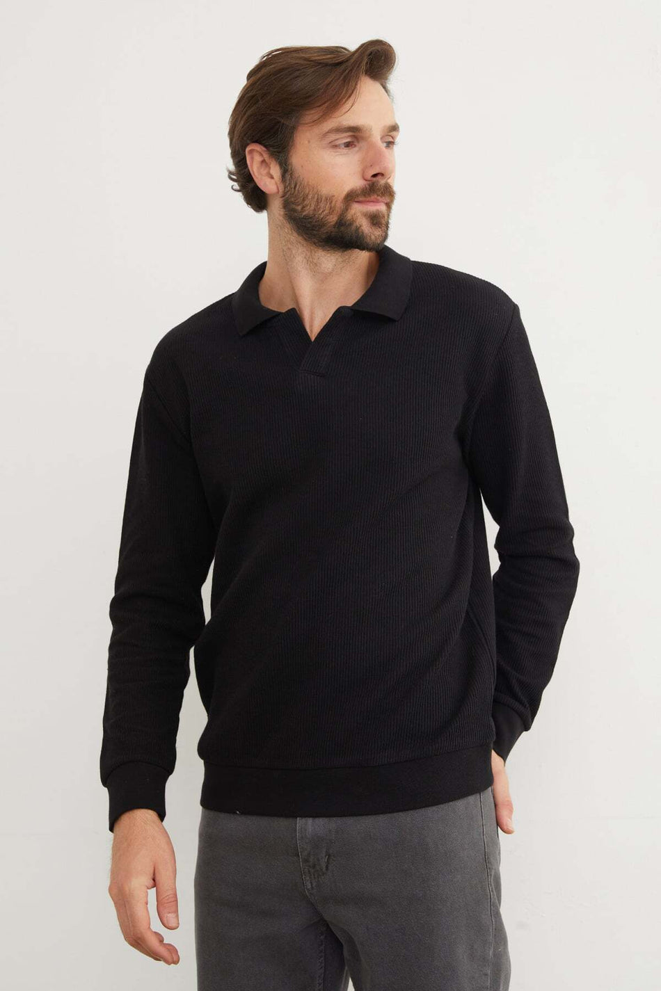 Corded Polo Collar Knitwear Sweater