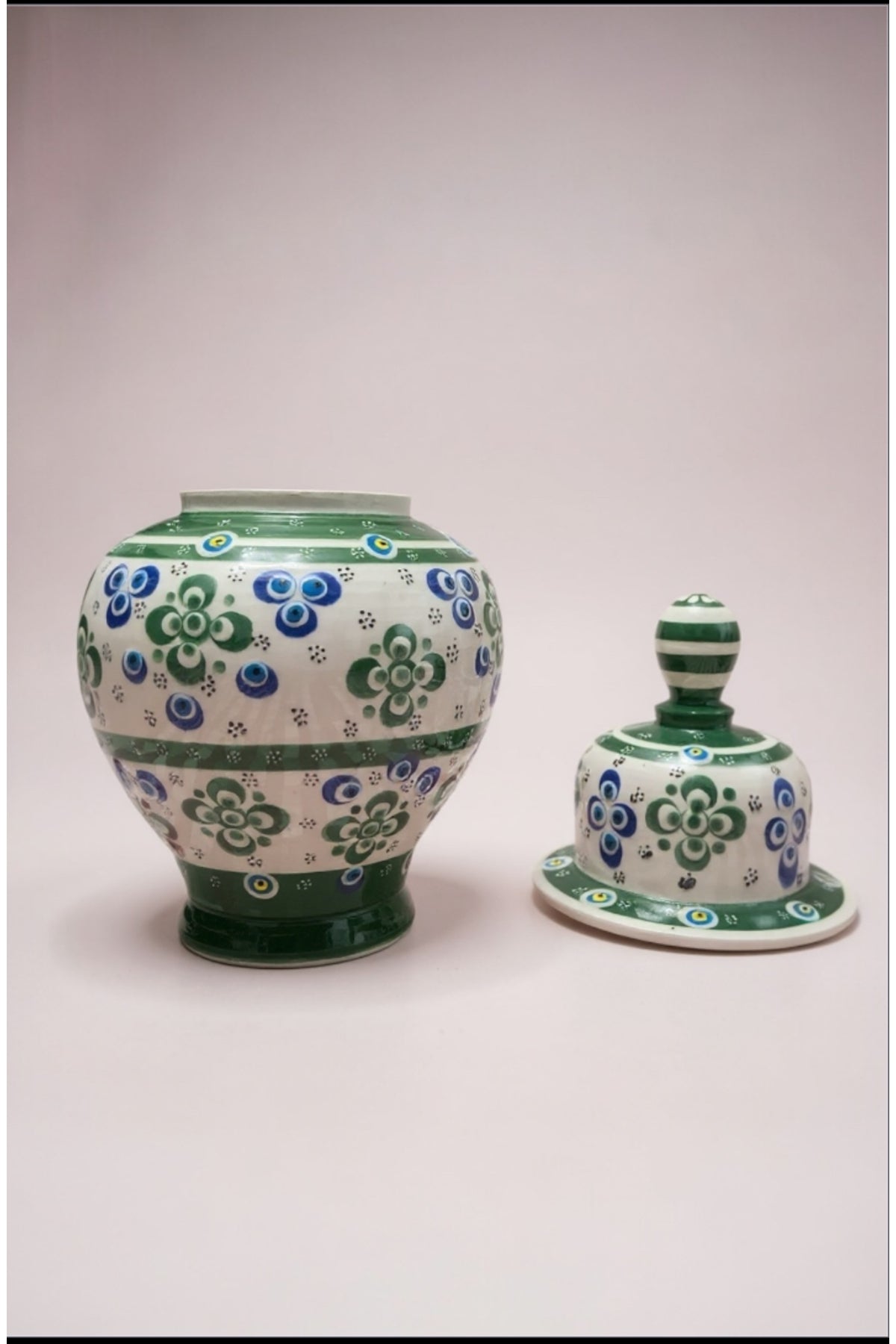 STORESZA Handmade Wheelwork 25cm Dark Green - White Crown Cube Ceramic Vase - MALLTURK