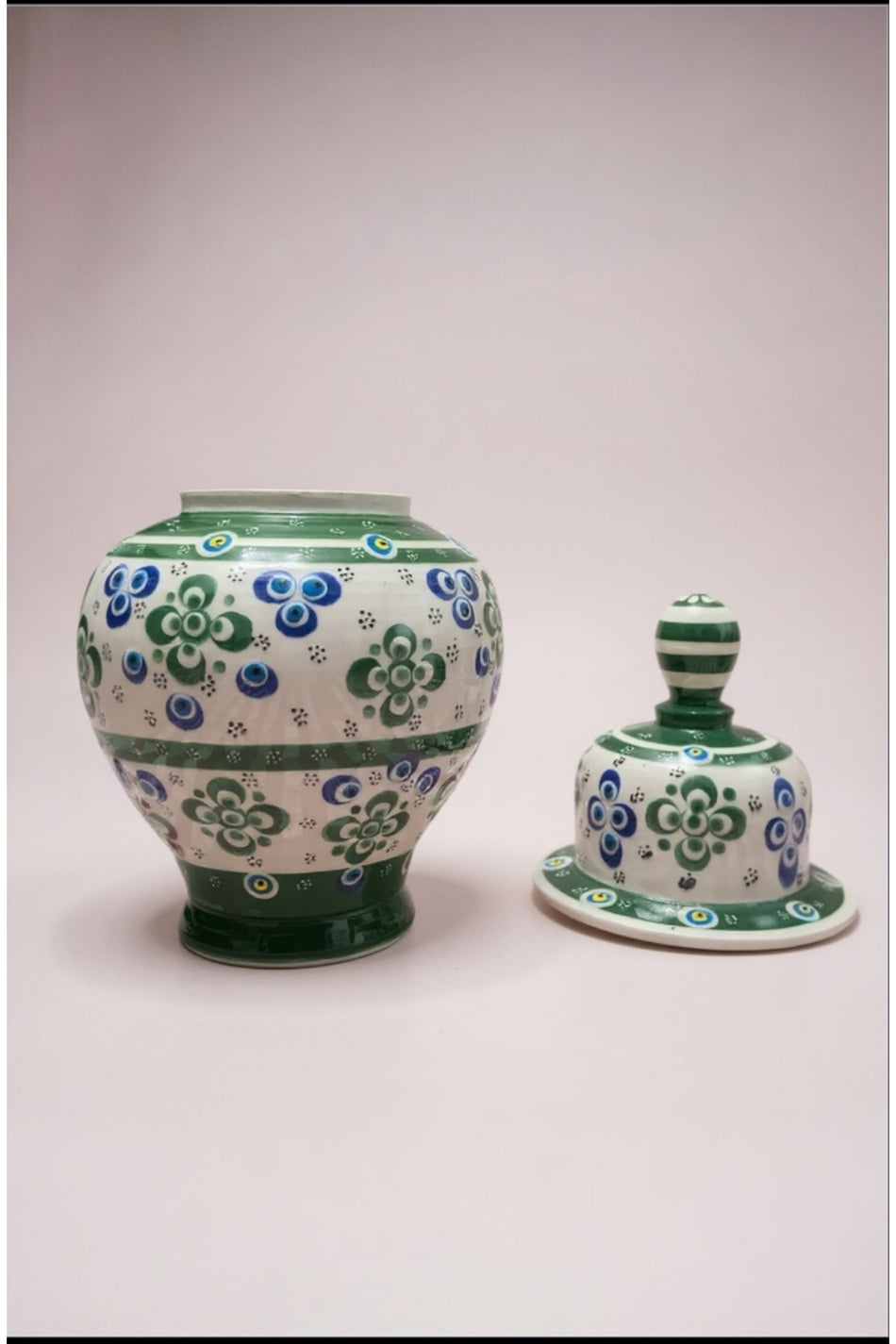 STORESZA Handmade Wheelwork 25cm Dark Green - White Crown Cube Ceramic Vase - MALLTURK
