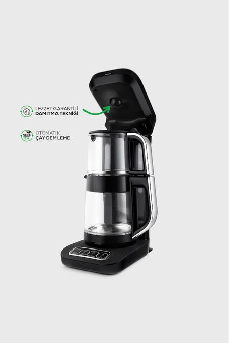 Karaca Robotea Pro 4 in 1 Talking Glass Tea Maker Black Chrome - MALLTURK
