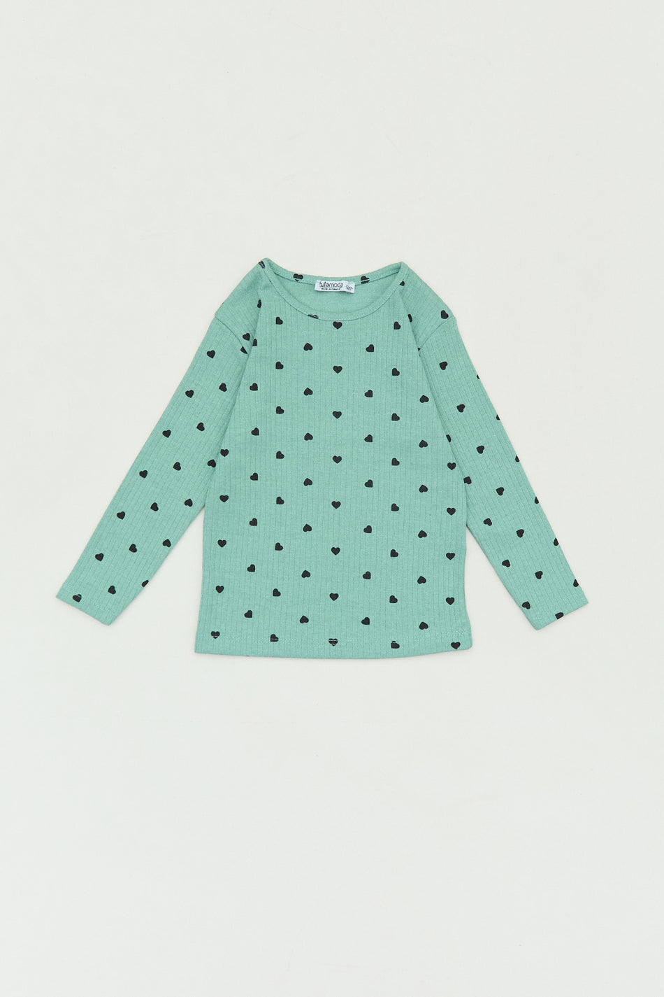 Heart Patterned Crew Neck Girl's Blouse