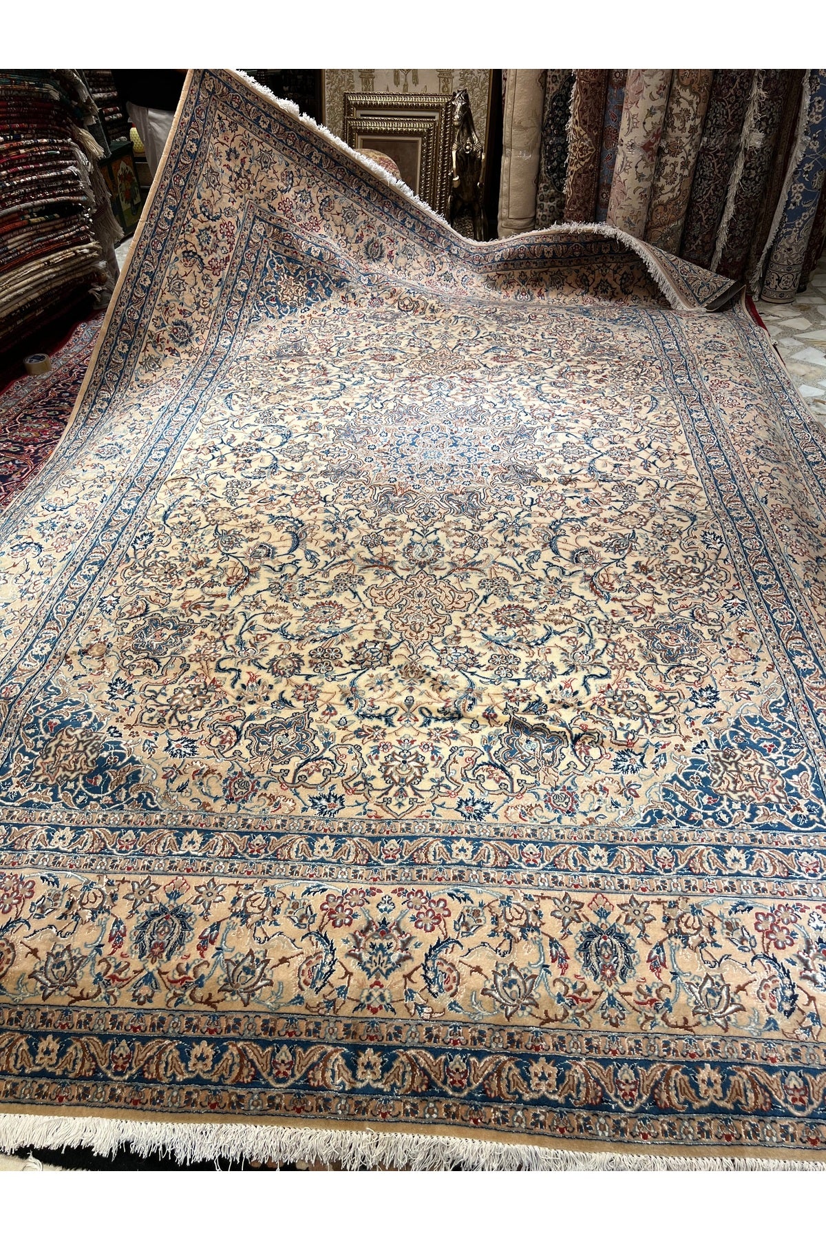 RD RAMAZAN DAG Hand Rug Art Hand-Woven Wool Blend Iranian Nain Rug Quality Magnificent Size 370x260 - MALLTURK