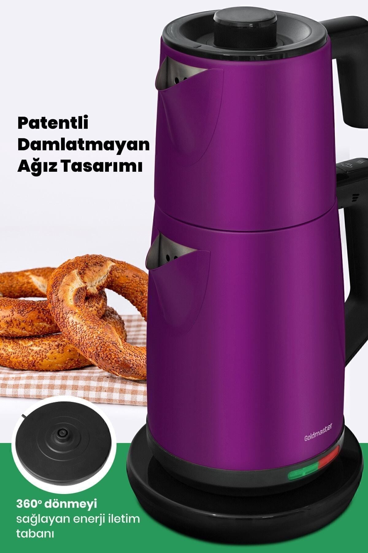 GoldMaster Teachef Violet 2200 Watt Stainless Steel Drip-Free Design Tea Maker and Kettle - MALLTURK