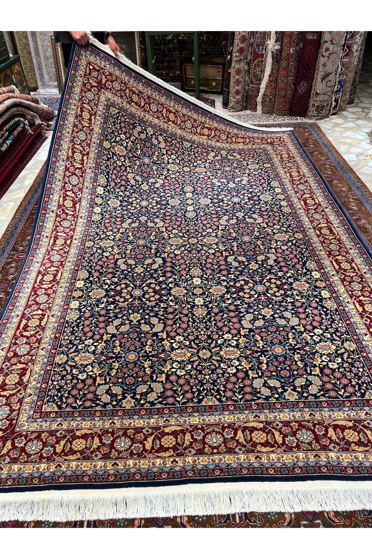 RD RAMAZAN DAG Hand Rug Art Hand-Woven Sumerbank Hereke Rug Signed Seven Mountains Flower Design Size 300x200. - MALLTURK