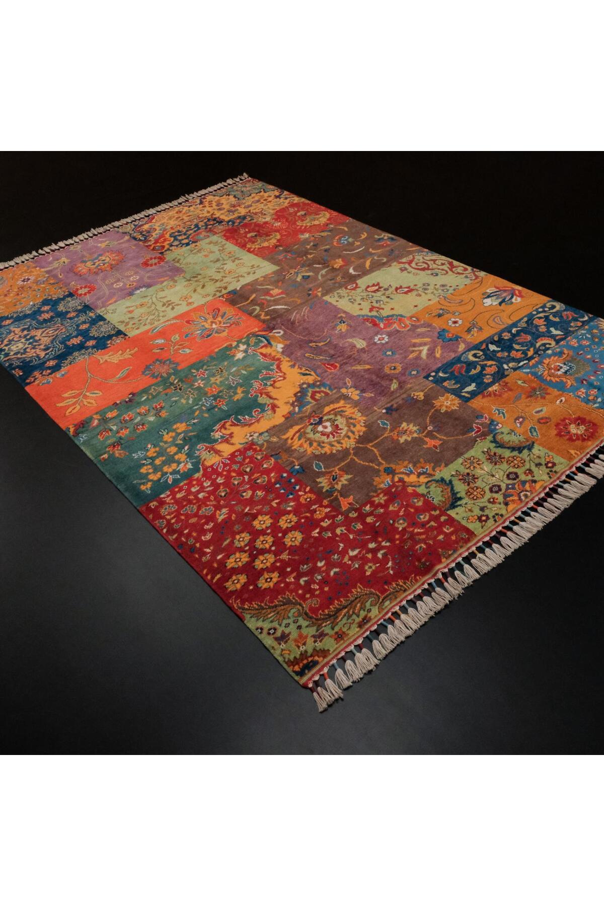 Halicizade Anatolian Sal Serisi Patchwork Pattern Hand-Woven Wool Rug - MALLTURK