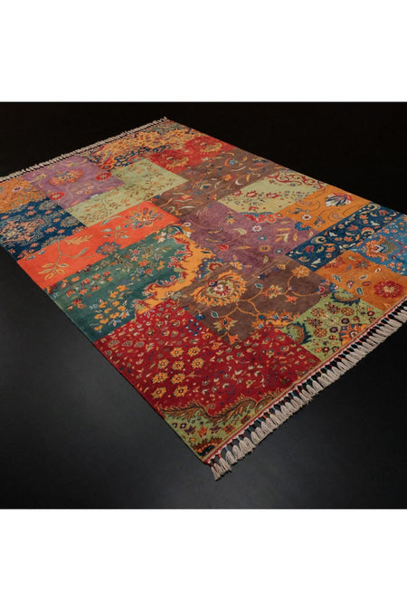 Halicizade Anatolian Sal Serisi Patchwork Pattern Hand-Woven Wool Rug - MALLTURK