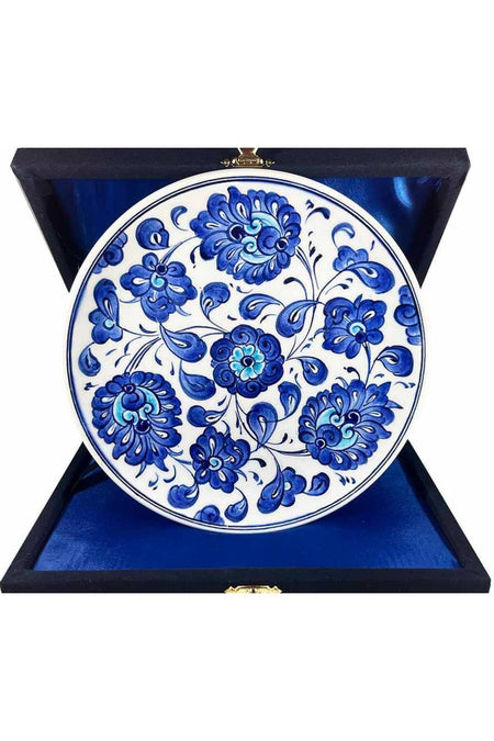 Cini Evi Iznik Tile Plate Blue Hatayi Flower Patterned 18 cm - MALLTURK