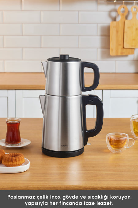 Karaca TeaBig XL 2-in-1 Stainless Steel Tea Maker and Water Kettle with 35 Tea Cup Capacity (inox) - MALLTURK